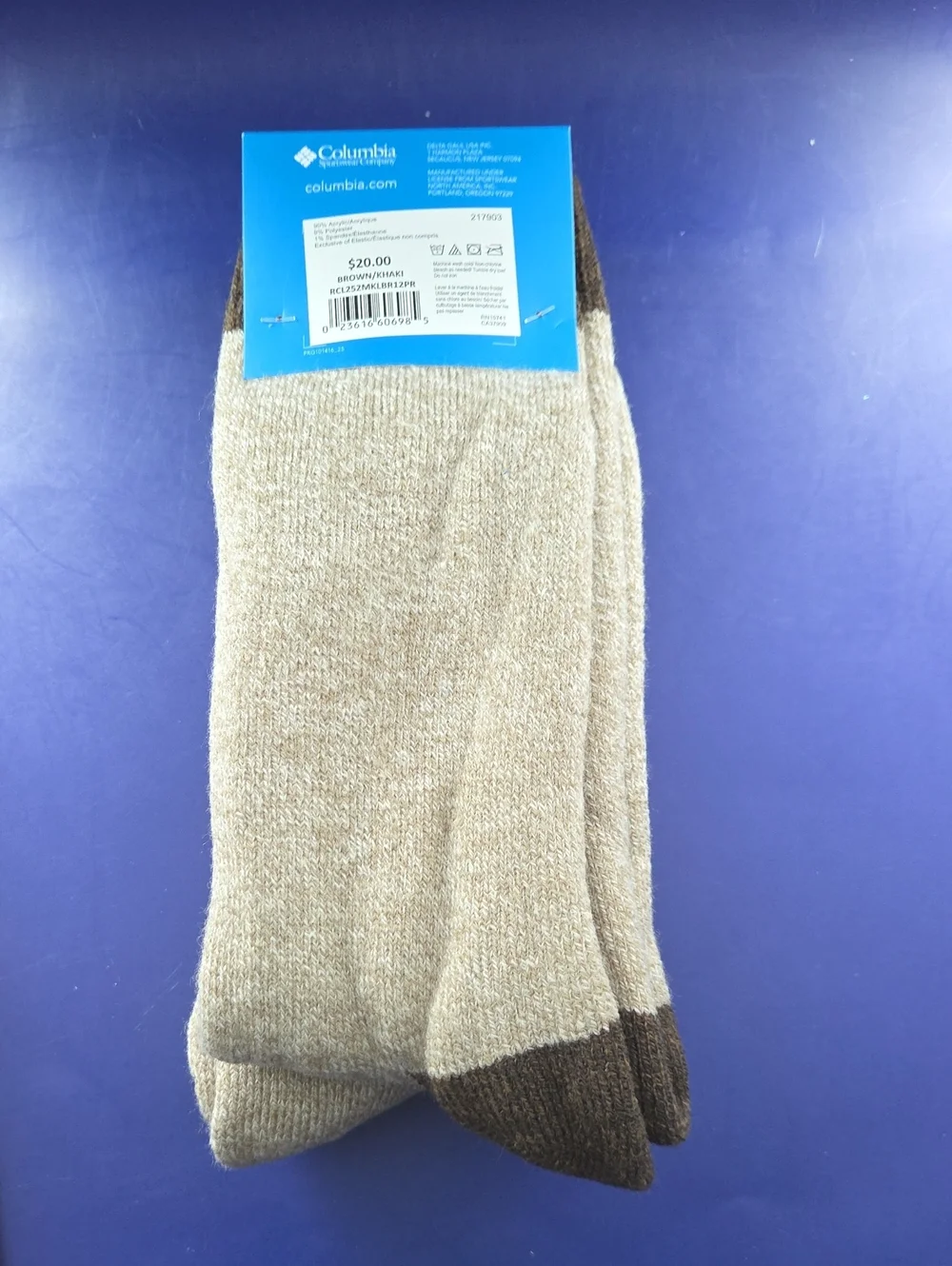 Columbia Men's Fleece-Lined Patterned Crew Socks - Green/ Brown/ Cream 2 Pairs